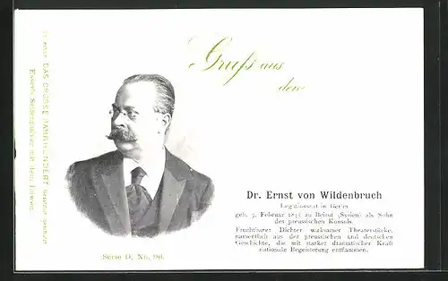 AK Portrait Legationsrat zu Berlin Dr. Ernst von Wildenbruch mit Brille im Anzug