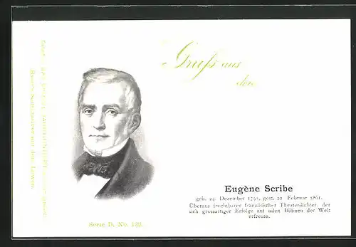 AK Portrait Dichter Eugène Scribe im Anzug