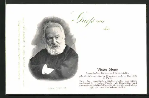 AK Portrait Schriftsteller Victor Hugo mit Bart im Anzug