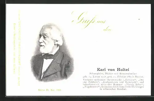 AK Portrait Dichter Karl von Holtei im Anzug