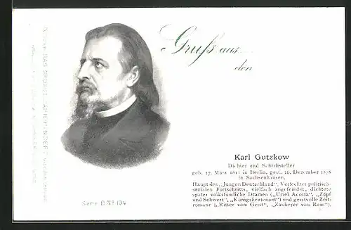 AK Portrait Dichter Karl Gutzkow mit Bart im Anzug