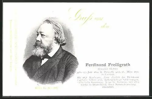 AK Portrait Dichter Ferdinand Freiligrath mit Bart im Anzug