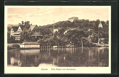 AK Essen / Ruhr, Villa Hügel mit Bootshaus