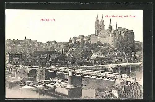 AK Meissen, Panorama mit Albrechtsburg und Dom
