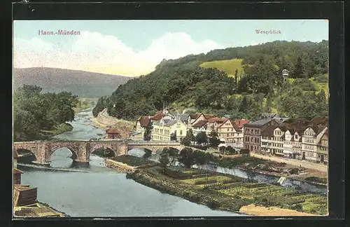 AK Hann. Münden, Ortspartie an der Weser