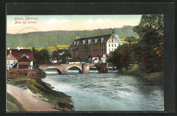 AK Hann. Münden, Blick über die Werra zum Schloss Nr