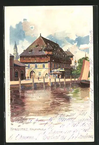 Künstler-AK Zeno Diemer: Konstanz, Uferpartie mit Kaufhaus