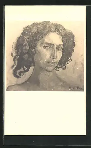 Künstler-AK Ferdinand Hodler: Portrait einer Dame mit lockigem Haar