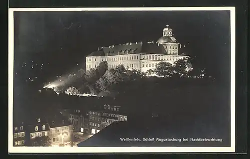 AK Weissenfels, Schloss Augustusburg bei Nachtbeleuchtung