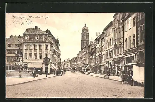 AK Göttingen, Geschäfte und Brunnen in der Weenderstrasse