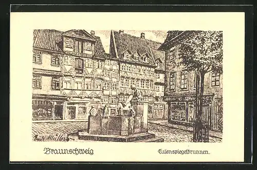Künstler-AK Braunschweig, Am Eulenspiegelbrunnen