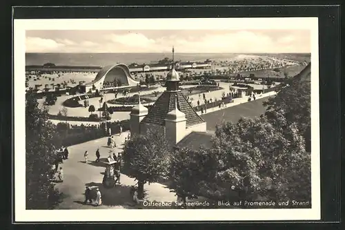 AK Swinemünde, Blick auf Promenade und Strand