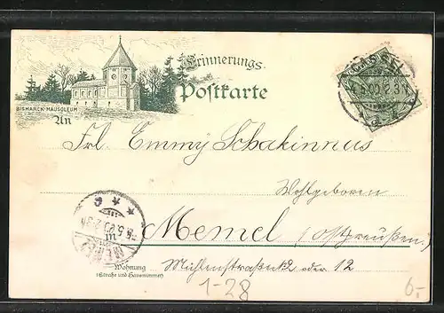 Lithographie Sterbekarte Fürst Bismarck & Schloss Friedrichsruh