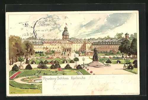 Künstler-AK Heinrich Kley: Karlsruhe, Residenz-Schloss mit Anlagen