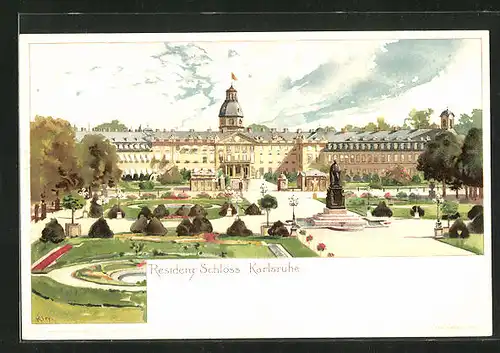 Künstler-AK Heinrich Kley: Karlsruhe, Blick zum Residenzschloss