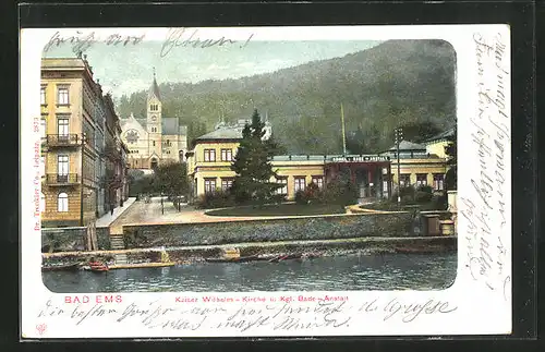 AK Ems, Kaiser Wilhelm-Kirche mit Kgl. Bade-Anstalt