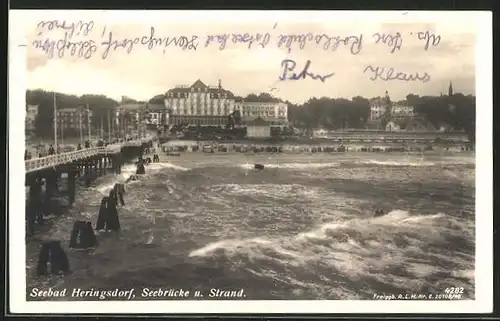 AK Heringsdorf, Seebrücke und Strand