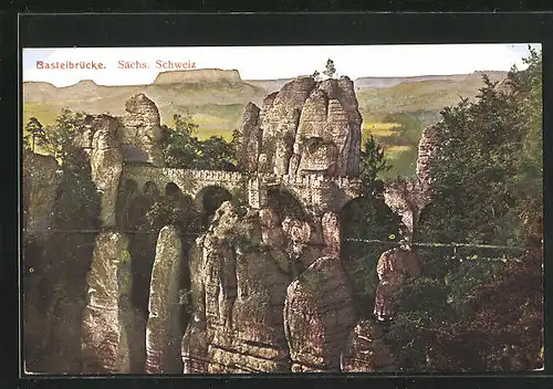 AK Bastei, die Basteibrücke in den Felsen