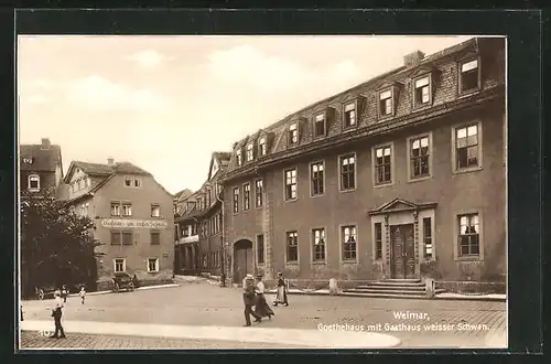 AK Weimar, Goethehaus mit Gasthaus Weisser Schwan