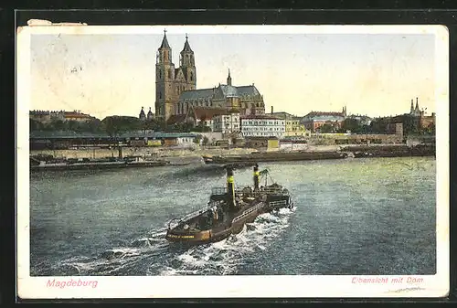 AK Magdeburg, Elbansicht mit Dampfer und Dom