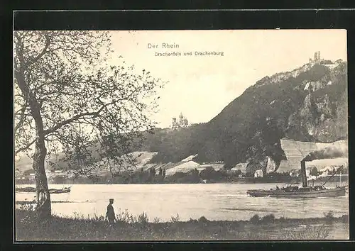 AK Königswinter, Drachenfels, Blick hinauf zur Drachenburg