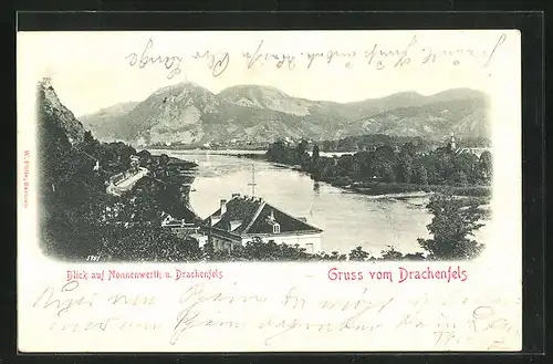 AK Königswinter, Drachenfels, Blick auf Nonnenwerth, Partie am Fluss