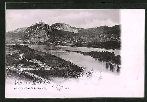 AK Königswinter, Partie am Rhein mit Blick zum Drachenfels