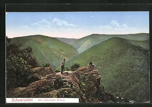 AK Schwarzatal, Männer auf dem Griesbach-Felsen