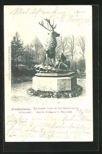 AK Friedrichsruh, der Hirsch mit dem Mausoleum im Hintergrund