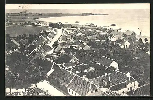 AK Nysted, Udsigt fra Kirketaarnet, Blick über die Stadt zur Bucht