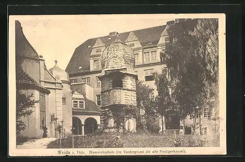 AK Weida i. Thür., Bismarckschule mit der alten Predigerkanzel
