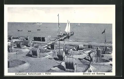 AK Kellenhusen / Holstein, Strand mit Seesteg