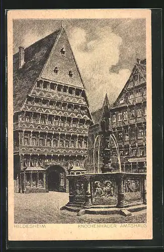 AK Hildesheim, Knochenhauer Amtshaus, Marktplatz mit Brunnen