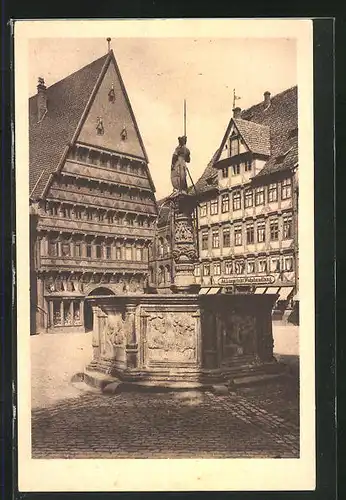 AK Hildesheim, Rolandbrunnen und Kunstgewerbehaus