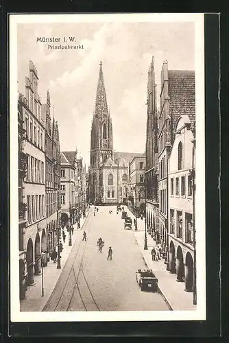 AK Münster i. W., Prinzipalmarkt mit Blick zur Kirche