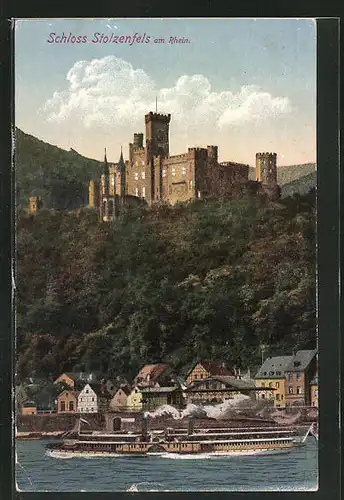 AK Stolzenfels, Schloss am Rhein, Dampfer