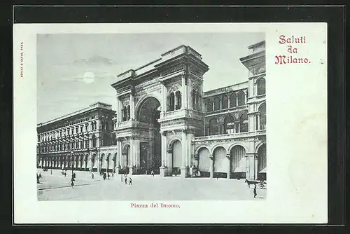 Mondschein-AK Milano, Piazza del Duomo