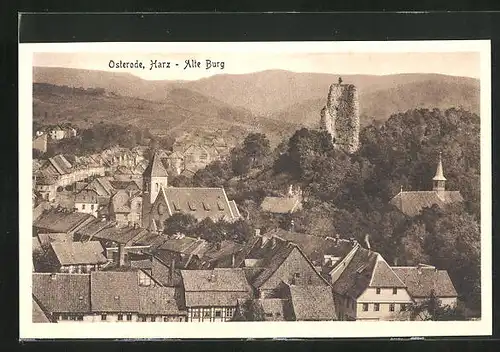 AK Osterode /Harz, Ortspartie mit alter Burg