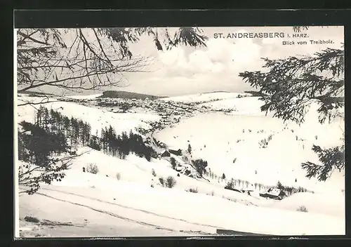 AK St. Andreasberg /Harz, Wintermotiv mit Blick vom Treibholz