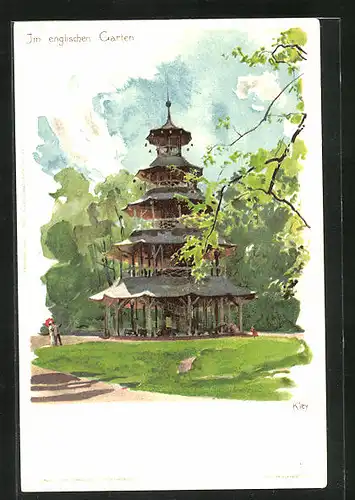 Künstler-AK Heinrich Kley: München, Chinesischer Turm im englischen Garten