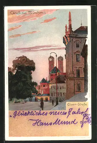 Künstler-AK Heinrich Kley: München, In der Elisenstrasse