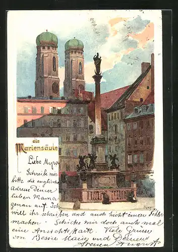 Künstler-AK Heinrich Kley: München, Die Mariensäule