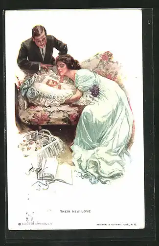 Künstler-AK Harrison Fisher: Their new Love, glückliches Elternpaar blickt auf's Baby