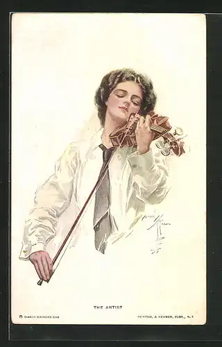 Künstler-AK Harrison Fisher: The Artist, schönes Fräulein spielt leidenschaftlich auf der Geige