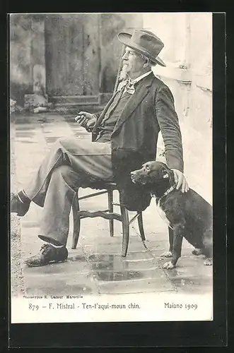 AK Schriftsteller Frédéric Mistral mit seinem Hund
