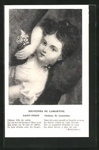 AK Autor Alphonse de Lamartine, Portrait eines niedlichen Mädchens