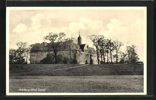 AK Mühlberg / Elbe, Schloss vom Feld