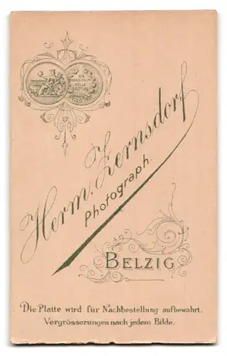 Fotografie Herm. Zernsdorf, Belzig, Portrait eleganter Herr mit Oberlippenbart