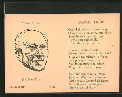 AK Antoni Cane, De Peiro-Bruno, Nouveu Riche, Quand ti dien qu`an pas lou pié...