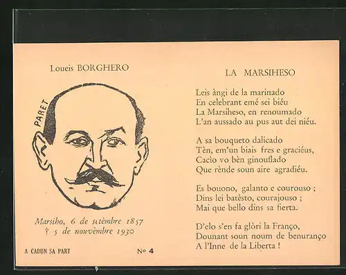 AK Loueis Borghero, 1857-1930, La Marsiheso, Leis angi de la marinado...
